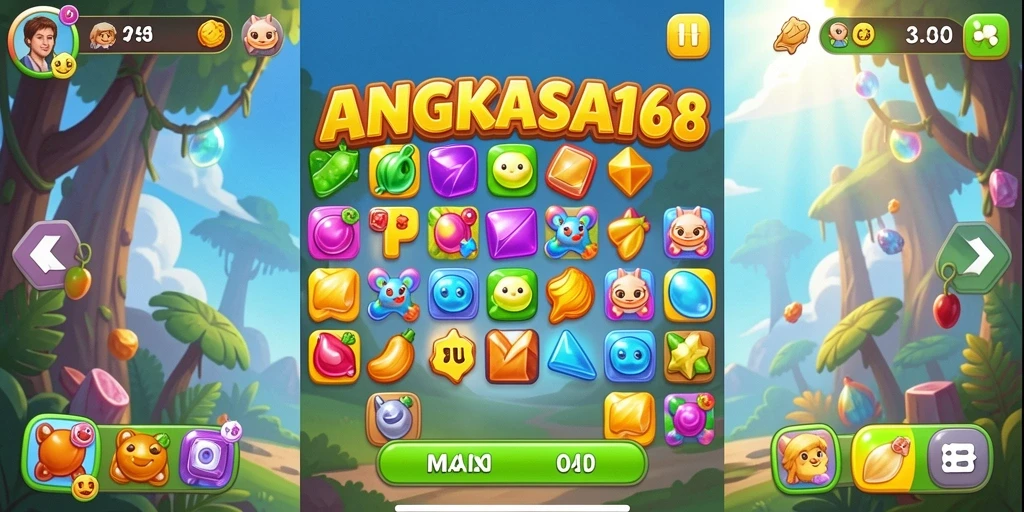 Cuplikan gameplay seru ANGKASA168 dengan tantangan Match-3.