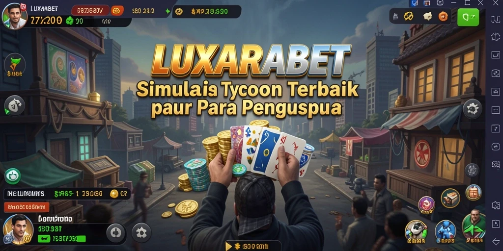 Screenshot utama LUXARABET menampilkan pemain merencanakan strategi bisnis dengan gameplay Tycoon.