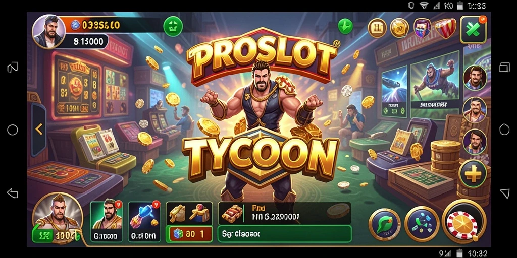 Screenshot gameplay PROSLOT menampilkan pengelolaan bisnis yang seru.