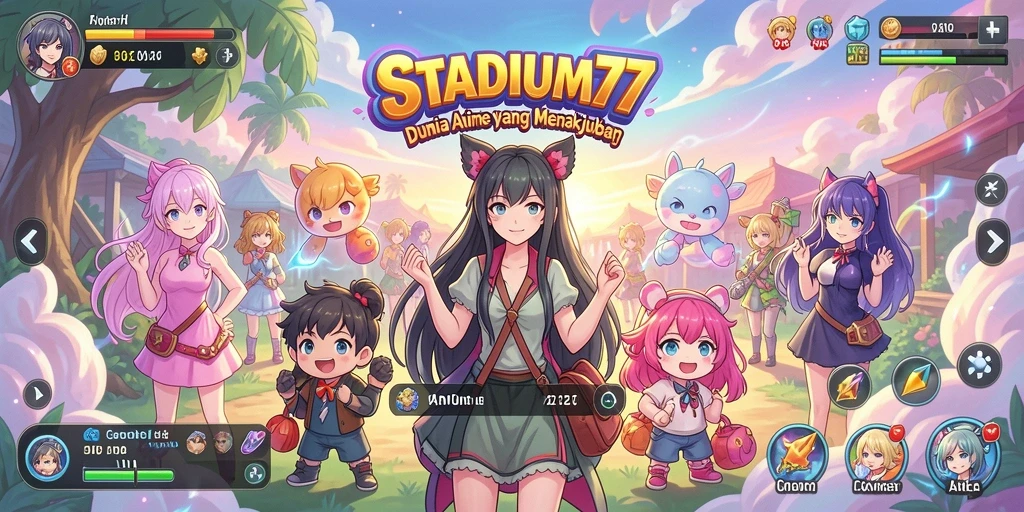 Tangkapan layar gameplay STADIUM77 dengan karakter Anime yang menarik.